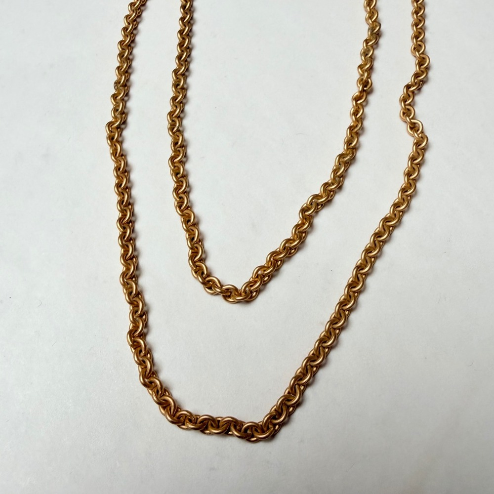 Vintage Gold Tone Rolo Link Chain Necklace Long 38 Inch Layering Necklace Party